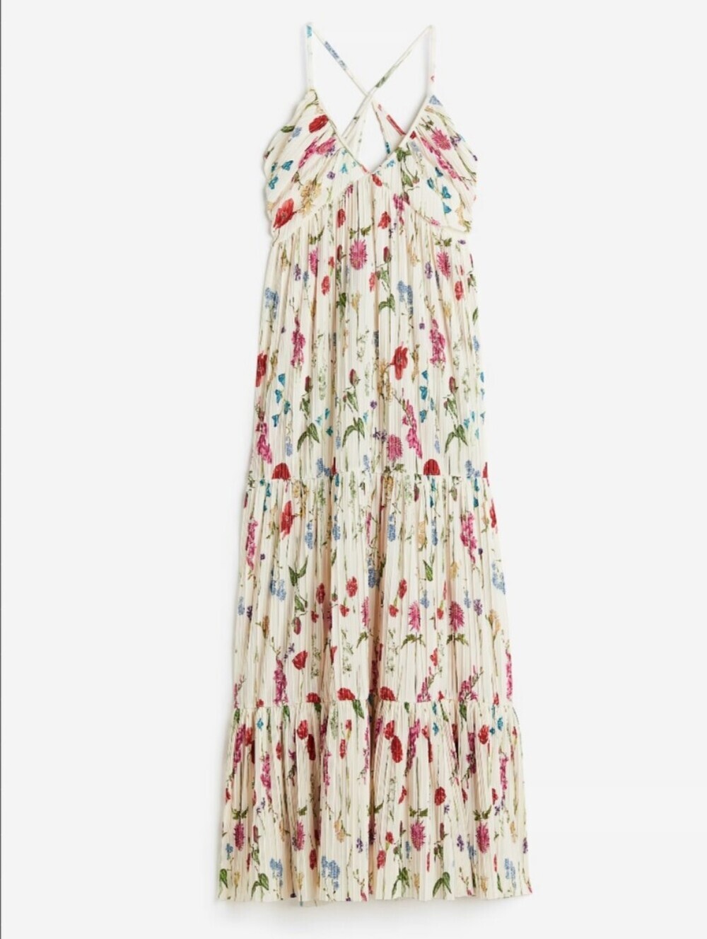 NWT H&M Wildflower Floral Crinkle Pleated Maxi Spaghetti Strap Dress